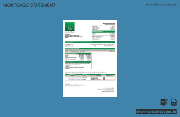 Jordan Cairo Amman Bank Hypothekenabrechnung Word- und PDF-Beispielvorschau